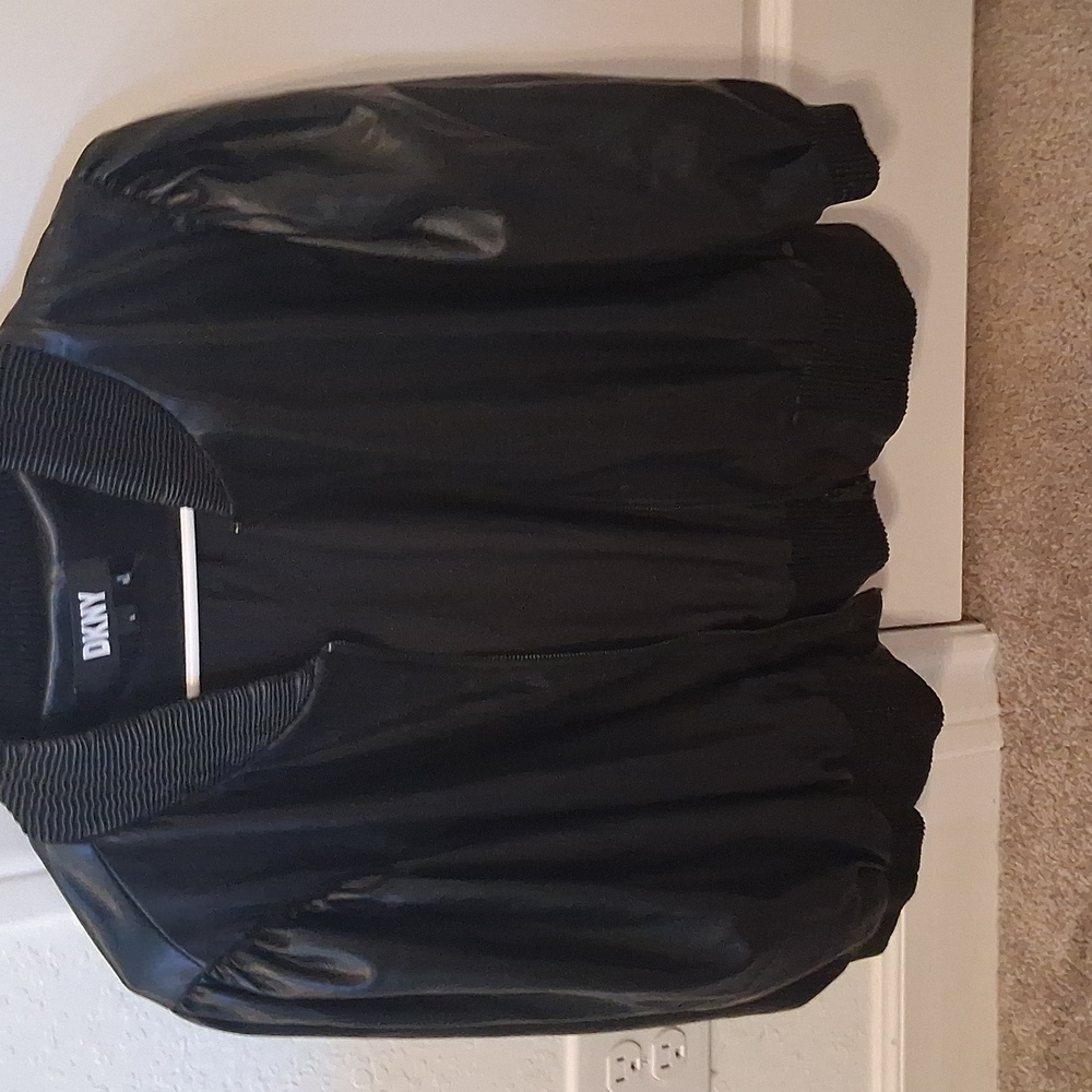 DKNY Black Leather Bomber Jacket